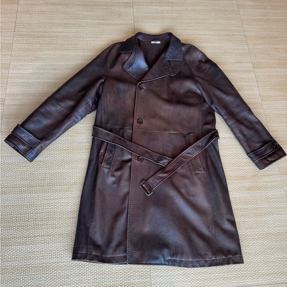 Ermenegildo Zegna Brown Leather Coat, Size 48 (Made in Italy)